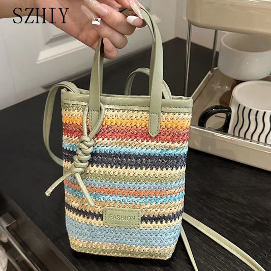 Bolso de hombro de diseñador a la moda para mujer, bolsillo para teléfono, bolso cruzado Diagonal bohemio de una sola capa para vacaciones en la playa, nuevo bolso para teléfono