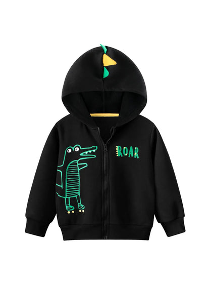 Sudadera con capucha de dibujos animados de dinosaurios para niños y niñas, ropa informal de lana de algodón con cremallera, abrigo simplificado, primavera 2024