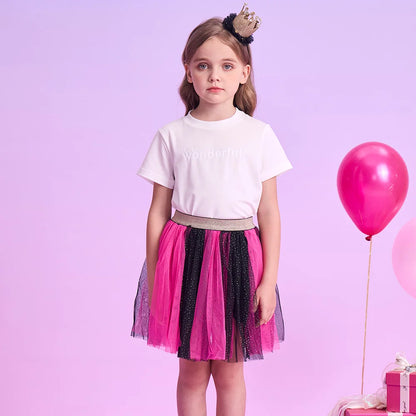 VIKITA, falda tutú con purpurina rosa y negra para niñas, faldas informales de tul en capas para fiesta y baile, faldas para uso diario, minifaldas bonitas a la moda para niñas