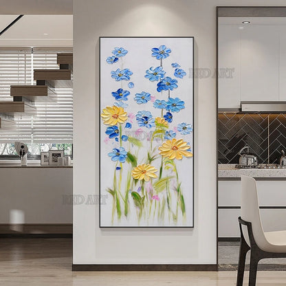 Paleta decorativa abstracta, cuchillo, imagen de flores, pintada a mano, sin textura de marco, arte de pared de lienzo acrílico, + Paquete Switch In Art completo