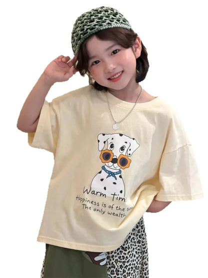 Novedad de verano, camiseta holgada con estampado de dibujos animados de estilo coreano para niños, camiseta de manga corta p...