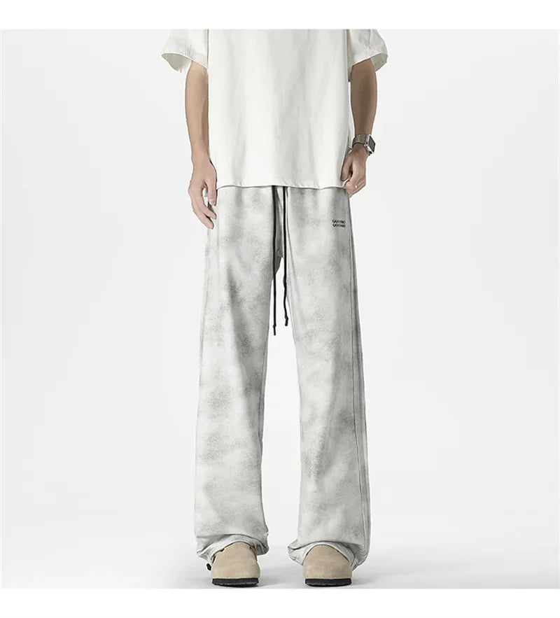 Pantalones Deportivos Grises de Pierna Recta Estilo Hip Hop 2026 para Hombre, Pantalones Holgados de Moda Coreana de Primavera, Estilo Y2K, Casuales