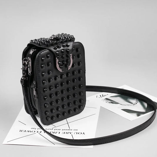 Bolso de hombro con remaches de diseñador para mujer, bandolera a la moda para Grils, billetera con múltiples bolsillos para teléfono, bolso de cuero suave, Carteras