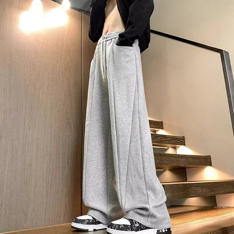 Pantalones Deportivos Grises de Pierna Recta Estilo Hip Hop 2026 para Hombre, Pantalones Holgados de Moda Coreana de Primavera, Estilo Y2K, Casuales