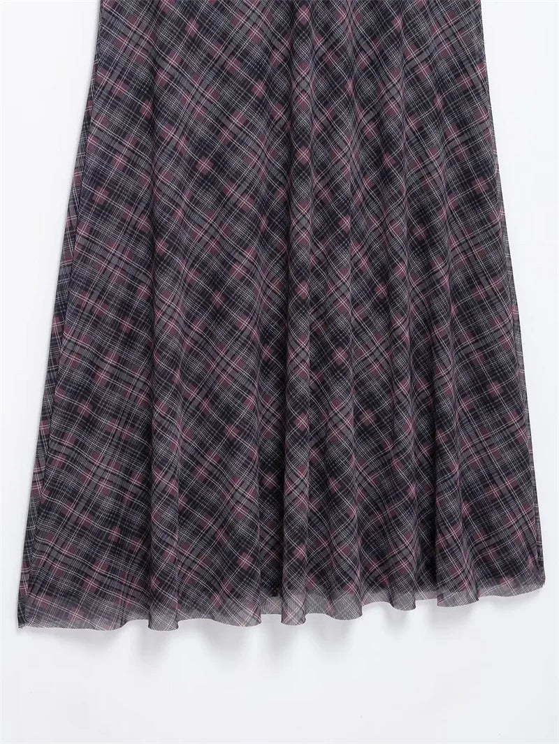Falda Midi de Tul a Cuadros Estilo Británico BANA, Falda Ajustada de Cintura Alta para Mujer, Primavera Verano, Estilo OL, Fa...