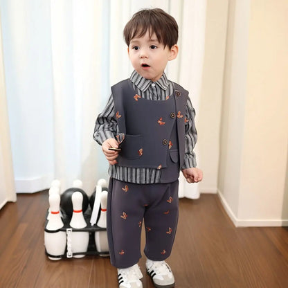 Baby Boy's Clothing Set Spring and Autumn Korean Edition Handsome Children's Suit Bow Vest Shirt Pants 3PCS