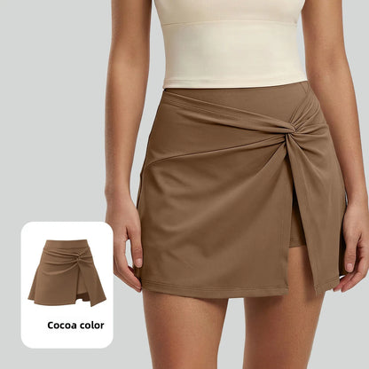 Falda deportiva para mujer, falda de tenis de cintura alta con nudo frontal, falda plisada con abertura discreta, minifalda transpirable con bolsillos, color rosa