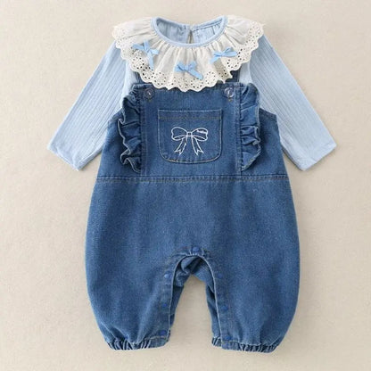 Conjunto de 2 piezas de lujo coreano para niña, conjunto de camiseta y camiseta a la moda con cuello de encaje, pelele elegante de Estilo Princesa, traje de otoño