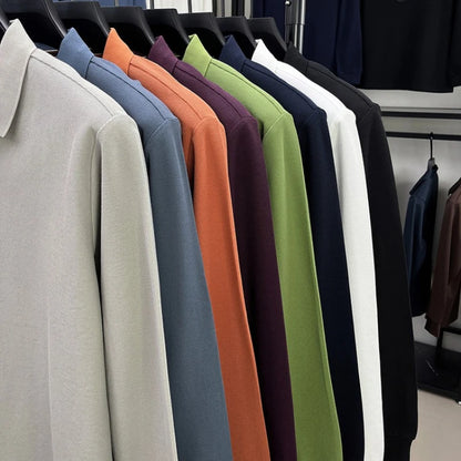 Polo de manga larga de otoño 2025 para hombre, 100% algodón transpirable, estilo informal de negocios con cuello de algodón clásico