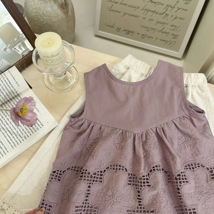 Conjuntos de ropa de verano para niñas, camiseta interior sin mangas para niños, camisa de muñeca + pantalones de pierna ancha antimosquitos con borde de encaje para bebé, conjuntos de 2 uds.