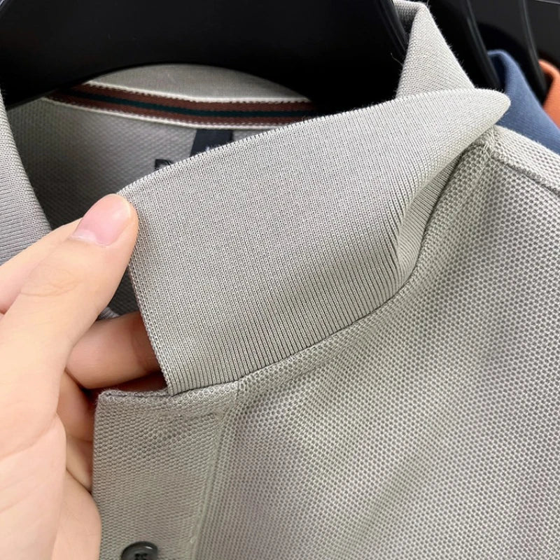 Polo de manga larga de otoño 2025 para hombre, 100% algodón transpirable, estilo informal de negocios con cuello de algodón clásico