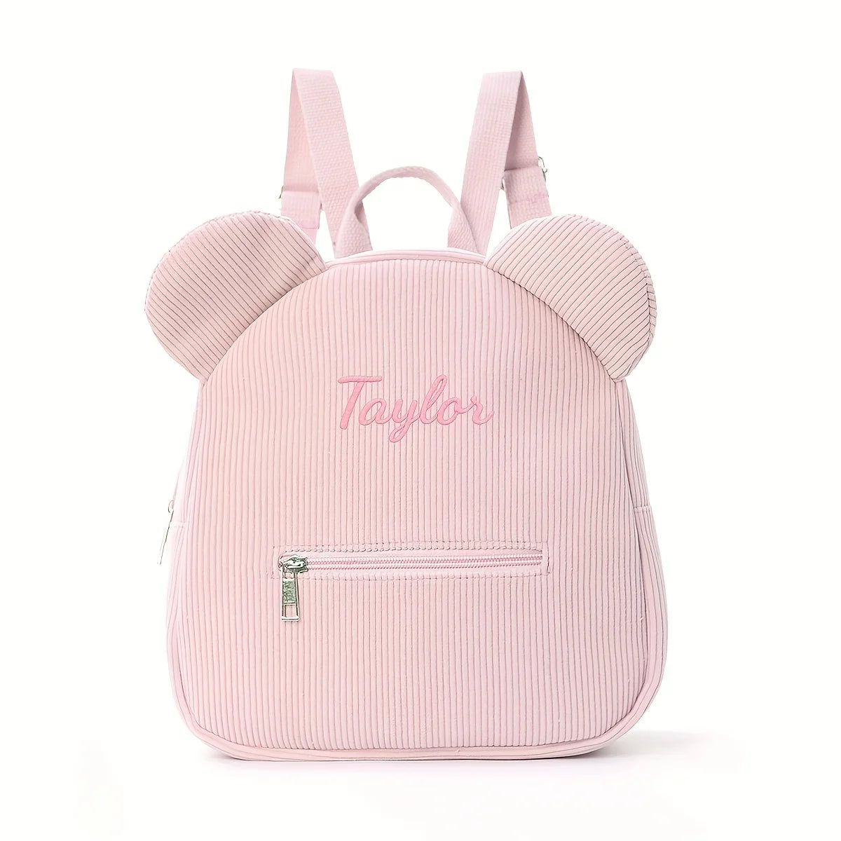 Mochila Mini con Orejas de Oso, Personalizable con Nombre Bordado, de Pana y Felpa, para Niñas, Mujeres, Niños Pequeños, Regalo para Guardería