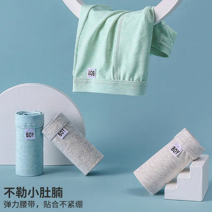 Ropa interior de algodón transpirable para niños, calzoncillos Boxer suaves para adolescentes obesos, niños grandes, estudiantes, período de desarrollo juvenil, 4 Uds.