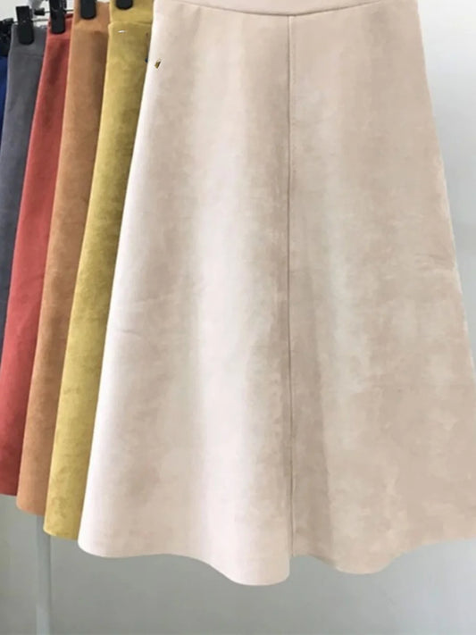 Falda Midi de Cintura Alta y Color Sólido para Mujer, Versátil, de Longitud Media, Color Puro, para Otoño, Otras Telas