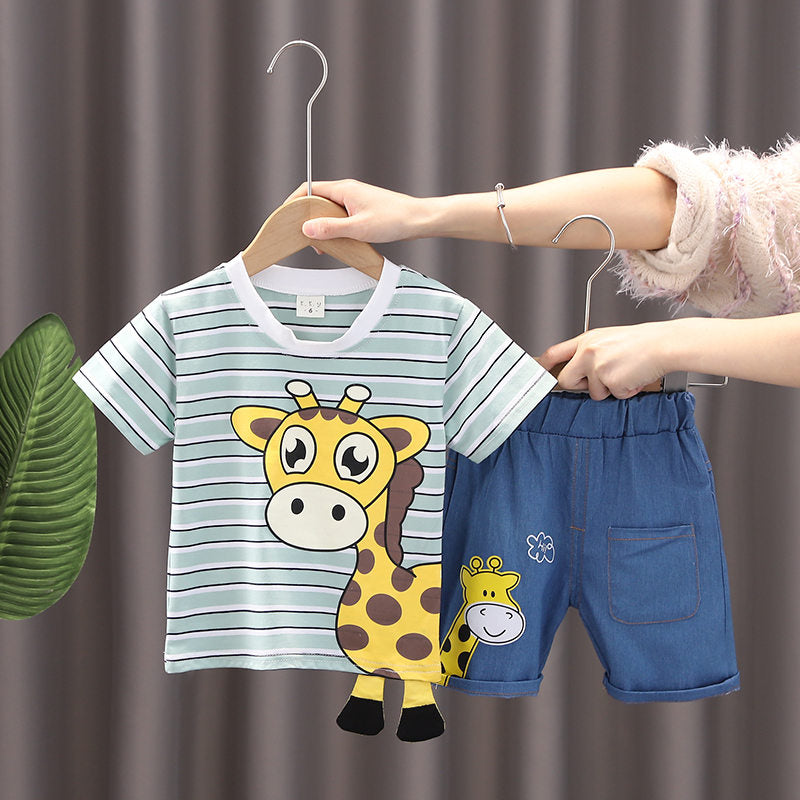 Ropa de verano para niños, camiseta de dibujos animados, pantalones cortos, 2 unids/set, trajes deportivos de ocio para niños pequeños, chándales de algodón para bebés de 0 a 5 años