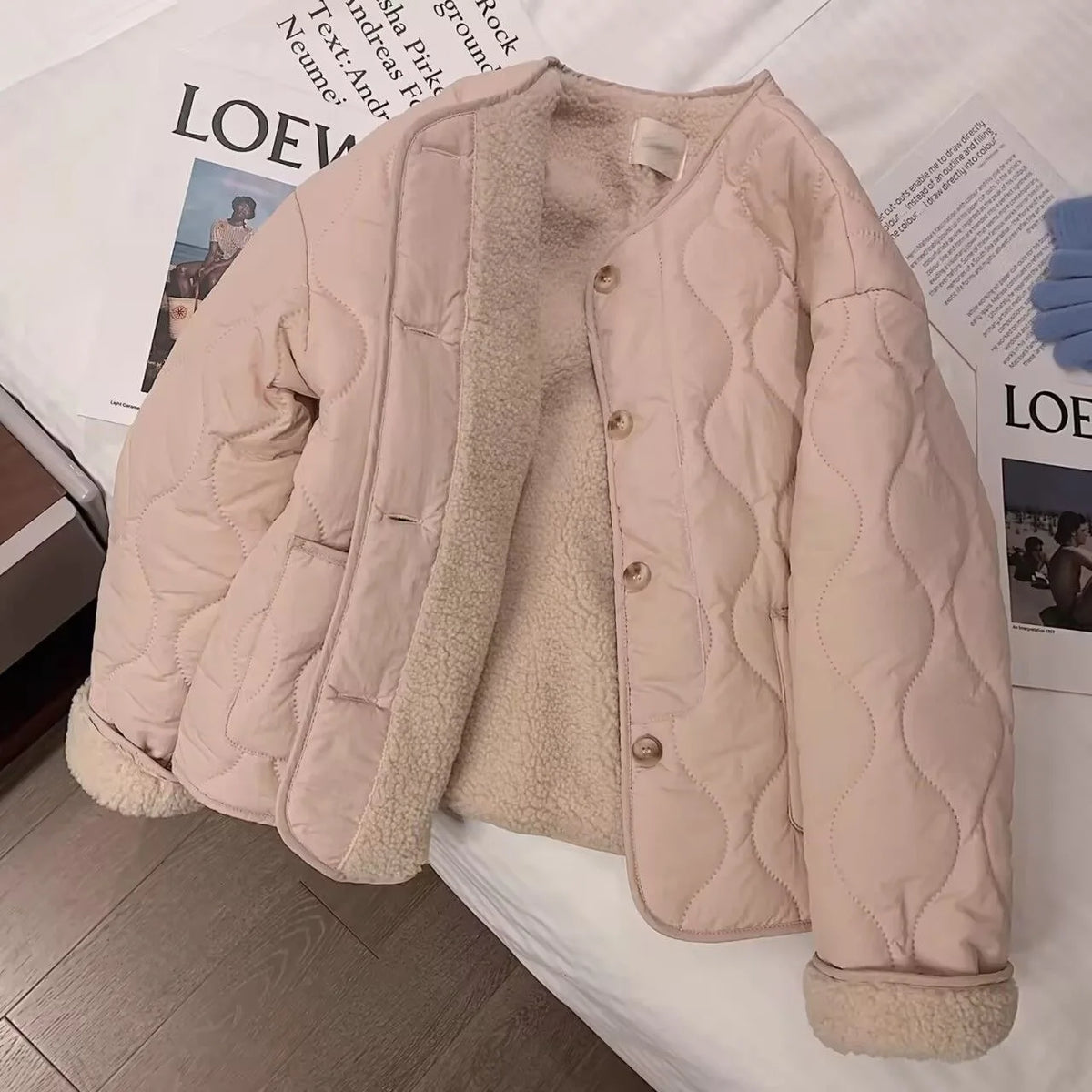 Chaqueta de algodón gruesa con forro de piel de cordero para mujer, ropa de abrigo para primavera y otoño, estilo informal, c...