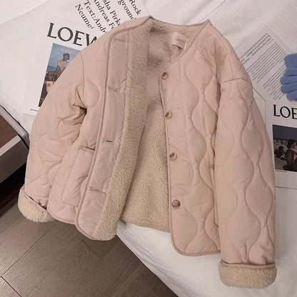 Chaqueta de algodón gruesa con forro de piel de cordero para mujer, ropa de abrigo para primavera y otoño, estilo informal, c...