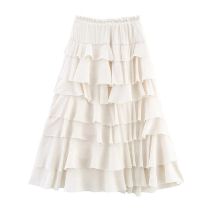 Falda Midi Decorada a Capas de Moda, Novedad de Primavera, Falda Casual de Poliéster de Cintura Alta para Mujer, Corte Holgado