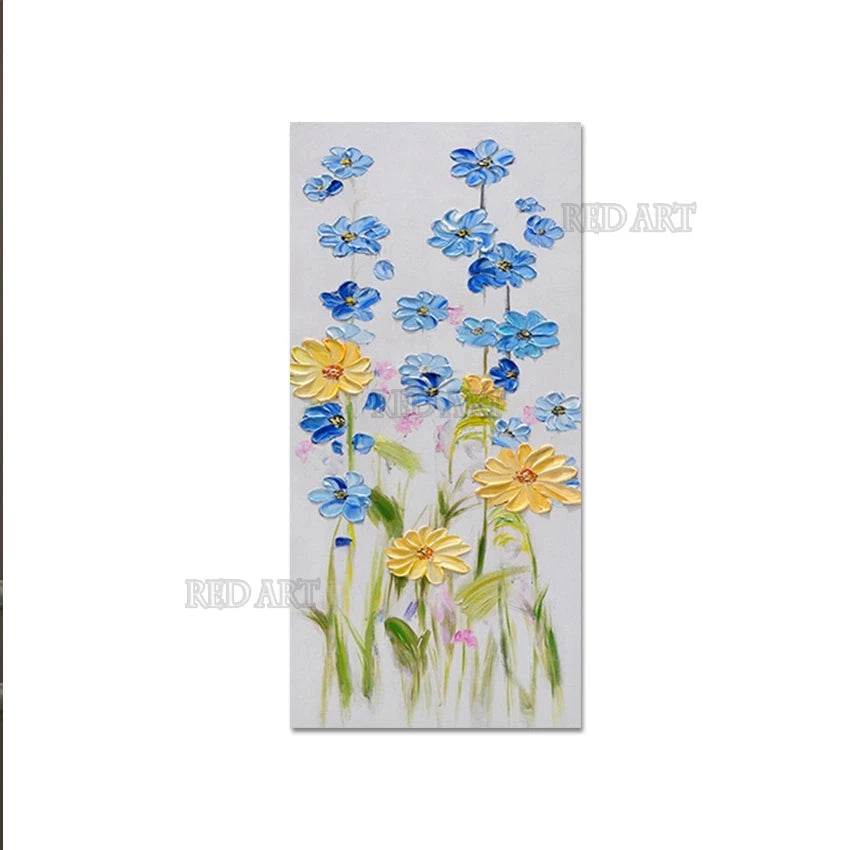Paleta decorativa abstracta, cuchillo, imagen de flores, pintada a mano, sin textura de marco, arte de pared de lienzo acrílico, + Paquete Switch In Art completo