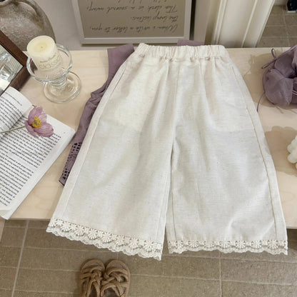 Conjuntos de ropa de verano para niñas, camiseta interior sin mangas para niños, camisa de muñeca + pantalones de pierna ancha antimosquitos con borde de encaje para bebé, conjuntos de 2 uds.