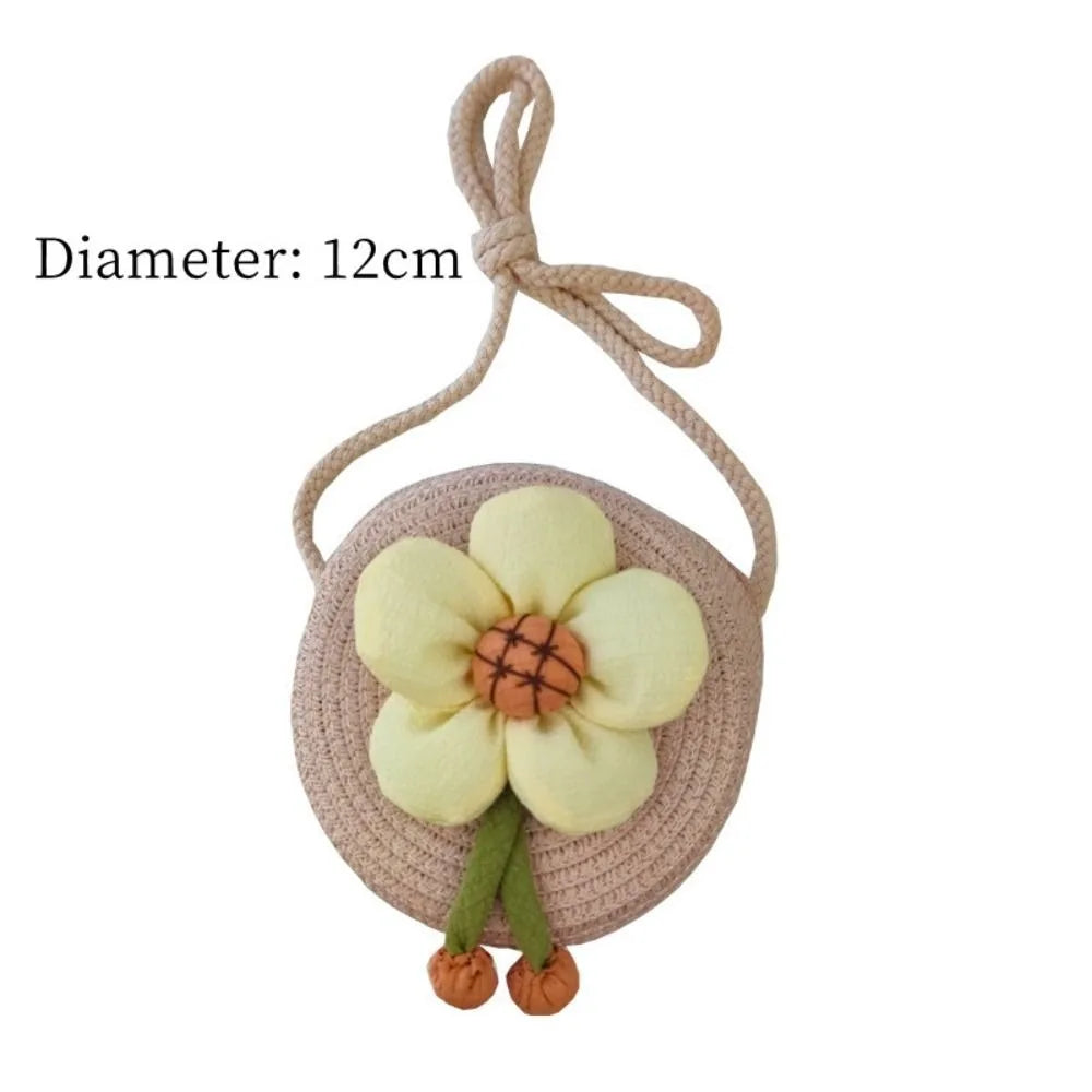 Bolso de hombro hecho a mano para niños y niñas, con flores bandolera de paja, monedero para llaves, Mini bolso de princesa