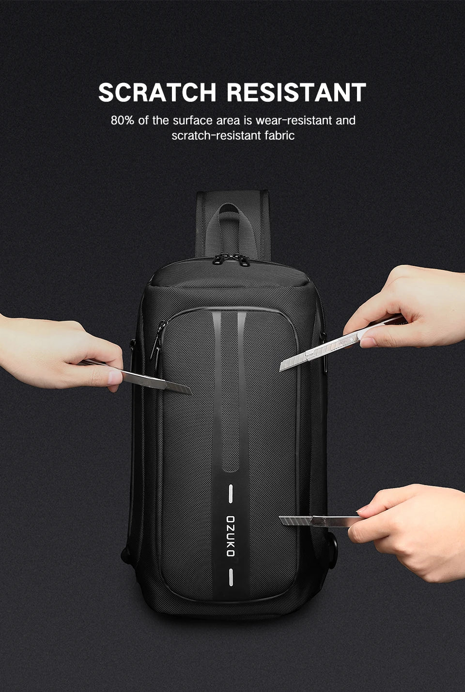 OZUKO-Bolso bandolera informal con carga USB para hombre, bandolera multifunción, bandolera antirrobo, bolso impermeable para hombre