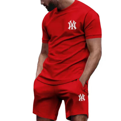 Nueva ropa deportiva de dos piezas para hombre, conjunto de camiseta y pantalones de manga corta, ropa deportiva para correr y fitness, superventas, 2025, verano