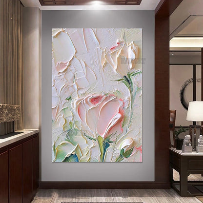 Pintura al Óleo de Rosas con Espátula de Gran Tamaño, Hecha a Mano, Moderna, Murales en Lienzo, Conjunto de Paneles de Arte para Pared, Piezas sin Marco