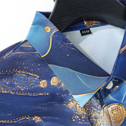 Camisa de Lujo Estilo Oceánico para Hombre, Camisa Casual de Manga Larga con Pedrería y Flores, Camisa de Vestir para Oficina y Eventos Sociales, Ropa Masculina 2026