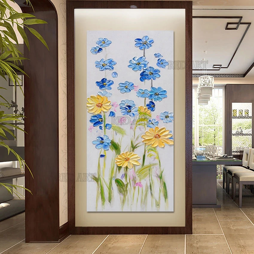 Paleta decorativa abstracta, cuchillo, imagen de flores, pintada a mano, sin textura de marco, arte de pared de lienzo acrílico, + Paquete Switch In Art completo