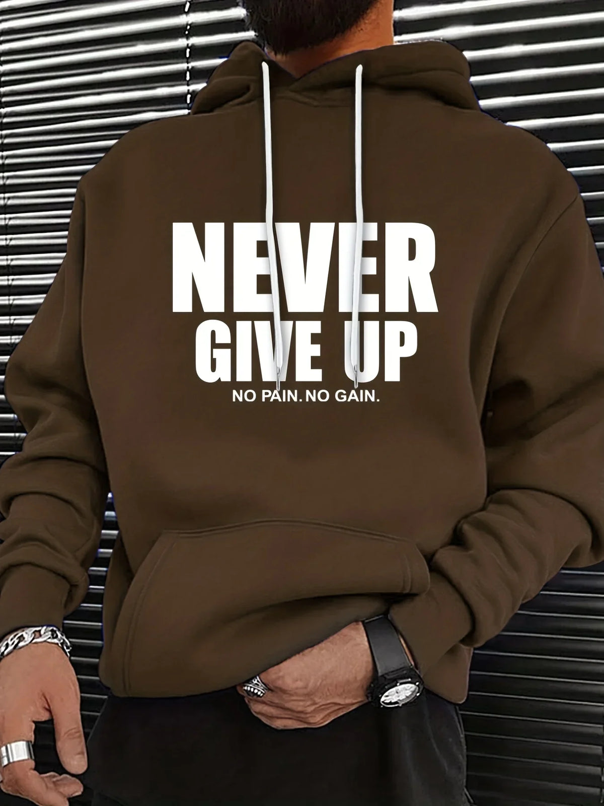 Sudadera con capucha para otoño e invierno, estampado NEVER GIVE UP, versátil y cómoda, ropa unisex para el ocio en la calle.
