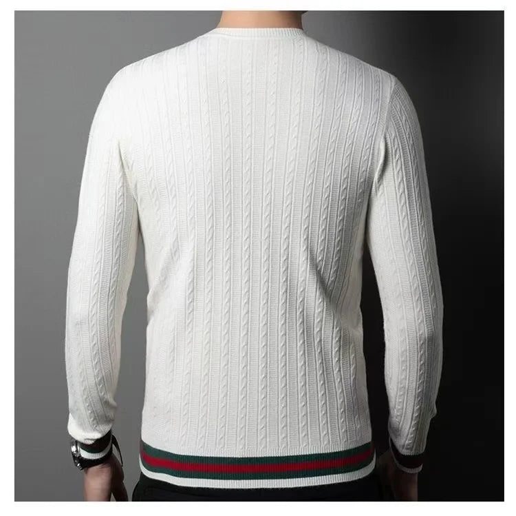 Suéter clásico de Jacquard de gama alta para hombre, prendas de punto, jerséis de lujo con cuello redondo, ropa de punto cálida para otoño e invierno, 2024