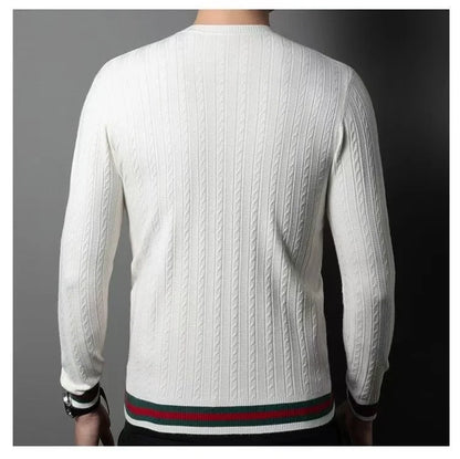 Suéter clásico de Jacquard de gama alta para hombre, prendas de punto, jerséis de lujo con cuello redondo, ropa de punto cálida para otoño e invierno, 2024