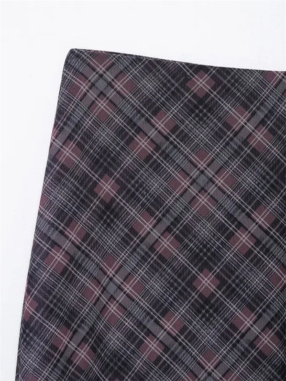Falda Midi de Tul a Cuadros Estilo Británico BANA, Falda Ajustada de Cintura Alta para Mujer, Primavera Verano, Estilo OL, Fa...