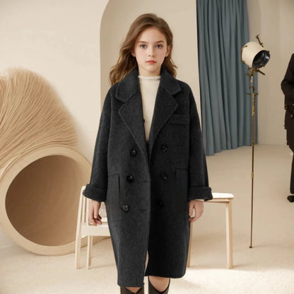 Ropa Infantil Coreana, Abrigo de Lana de Doble Cara para Niños y Niñas, Abrigo Largo de Lana Coreana, Abrigo de Algodón Imitación de Doble Cara