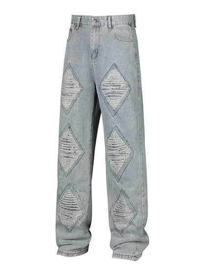Pantalones Vaqueros Anchos Rotos de Moda Urbana para Hombre, Estilo Americano Casual Retro, Pierna Recta, Denim, Hip Hop, Desgastados, Y2K