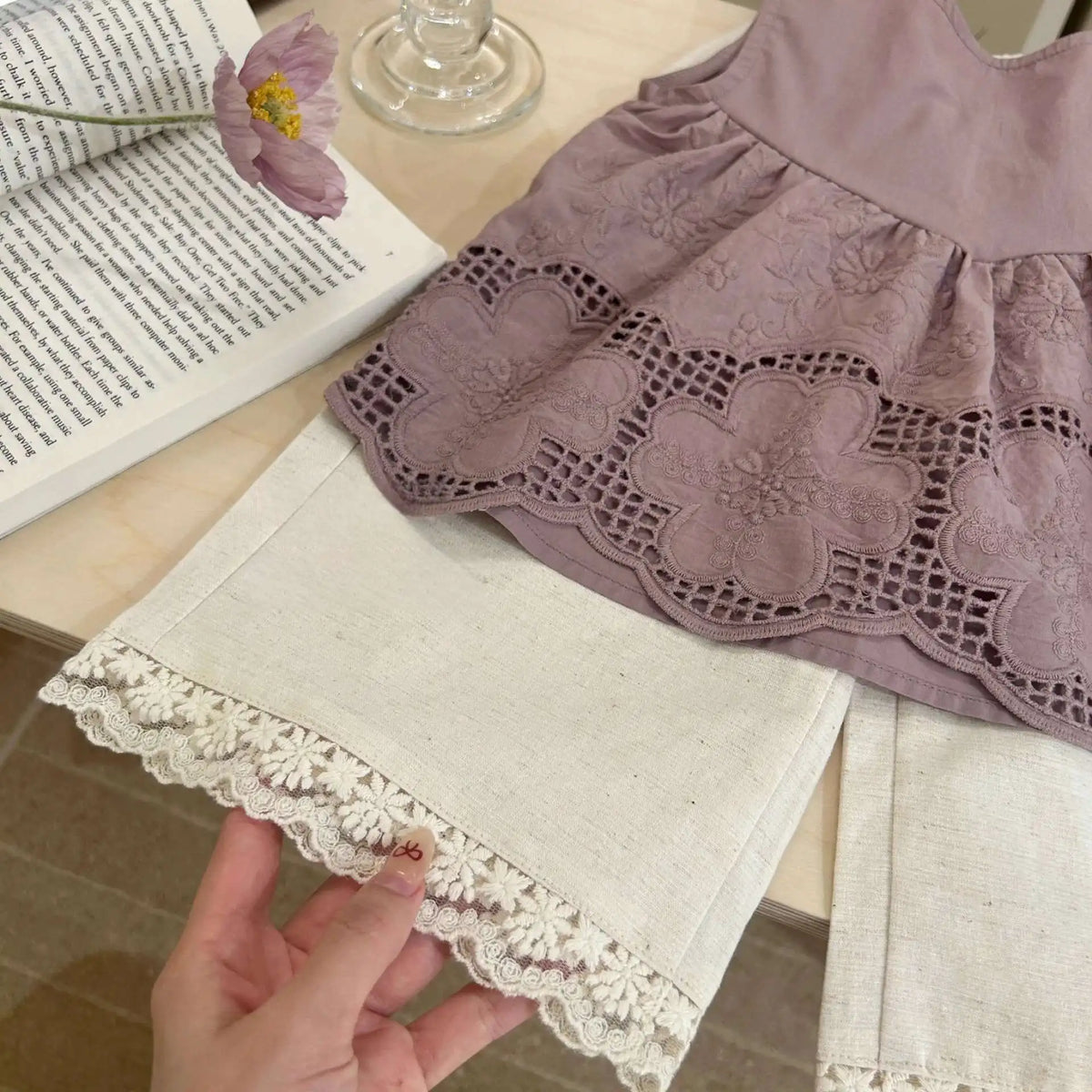 Conjuntos de ropa de verano para niñas, camiseta interior sin mangas para niños, camisa de muñeca + pantalones de pierna ancha antimosquitos con borde de encaje para bebé, conjuntos de 2 uds.