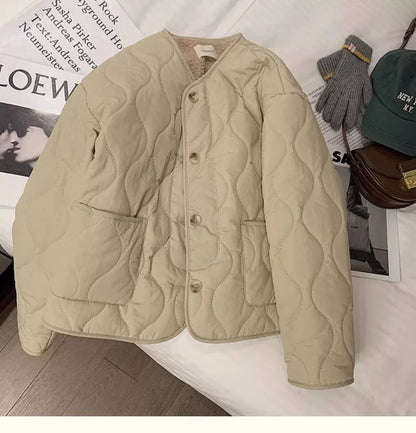 Chaqueta de algodón gruesa con forro de piel de cordero para mujer, ropa de abrigo para primavera y otoño, estilo informal, c...
