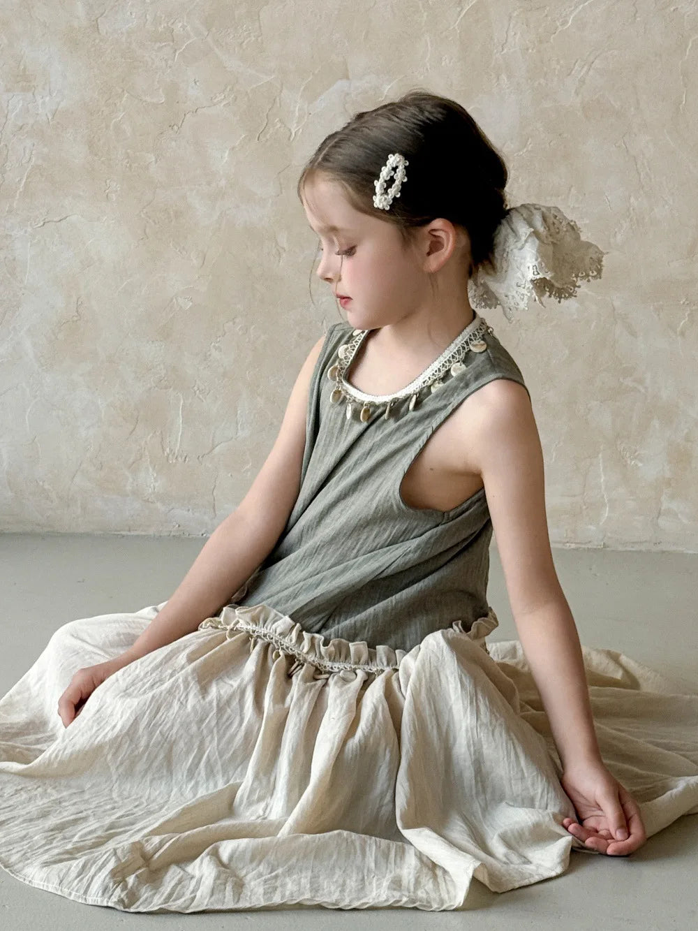 Dulce vestido para niñas verano 2025 nueva moda para niños temperamento Color contrastante vestido bohemio tendencia