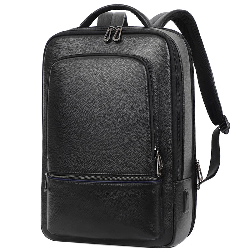 Mochila 100% de cuero de vaca Natural para ordenador portátil de 15,6 pulgadas, Mochila USB para hombre, bolso de viaje de cuero genuino, Mochila grande para niños