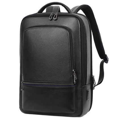 Mochila 100% de cuero de vaca Natural para ordenador portátil de 15,6 pulgadas, Mochila USB para hombre, bolso de viaje de cuero genuino, Mochila grande para niños