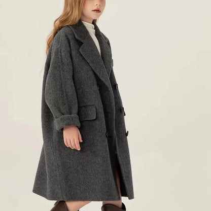 Ropa Infantil Coreana, Abrigo de Lana de Doble Cara para Niños y Niñas, Abrigo Largo de Lana Coreana, Abrigo de Algodón Imitación de Doble Cara