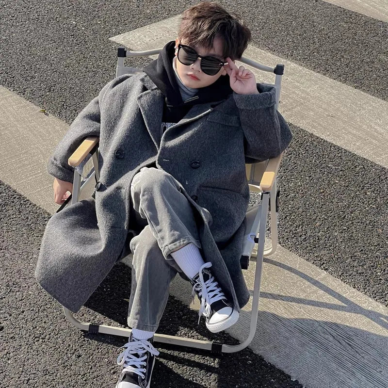 Ropa Infantil Coreana, Abrigo de Lana de Doble Cara para Niños y Niñas, Abrigo Largo de Lana Coreana, Abrigo de Algodón Imitación de Doble Cara