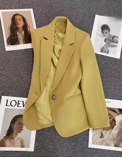Green Suit Jacket Women's Fashionable Versatile Spring Autumn Polyester Commute Style Regular Thickness Online Exclusive