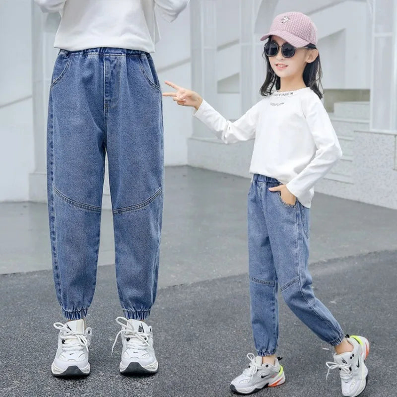 New Summer Girls Jeans Lightweight And Breathable Style Small Hearted Embroidery Mosquito-proof Pants For 4-14 Years Teen Girls