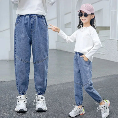 New Summer Girls Jeans Lightweight And Breathable Style Small Hearted Embroidery Mosquito-proof Pants For 4-14 Years Teen Girls