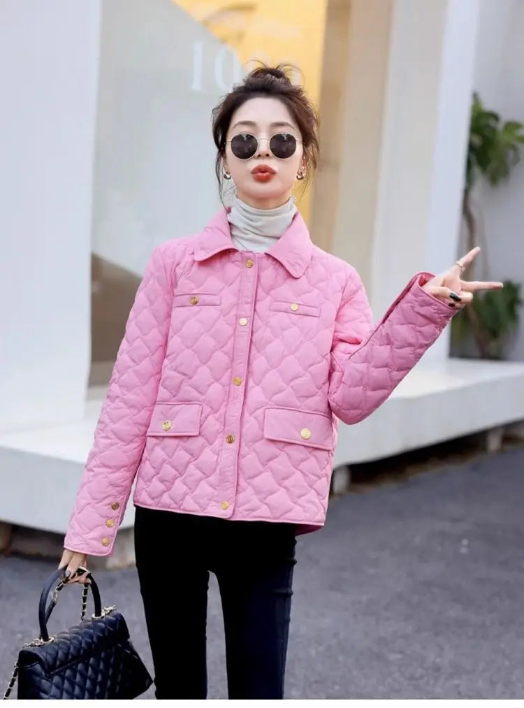 Chaqueta Corta Ligera de Algodón para Mujer, Talla Pequeña, Acolchada, para Invierno, con Cierre de Cremallera, Estilo Moderno