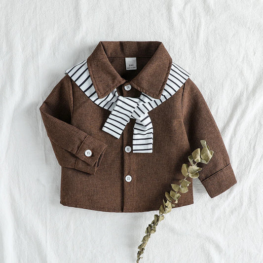 2 uds Primavera/otoño camisa chal para bebés 2025 nuevo estilo para niños Top sólido manga larga camisa de moda para ropa de moda de 1 a 3 años