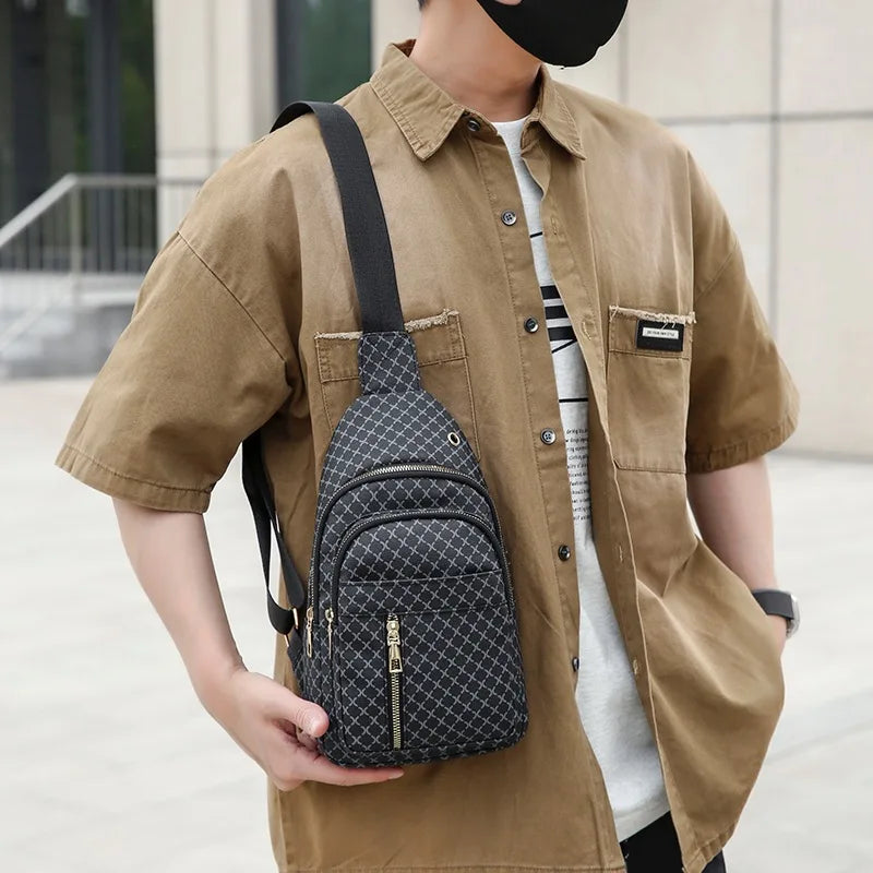Bolso de pecho de cuero PU ligero con múltiples bolsillos para hombre, bolso cruzado informal Unisex, adecuado para desplazamientos diarios, bolso de hombro