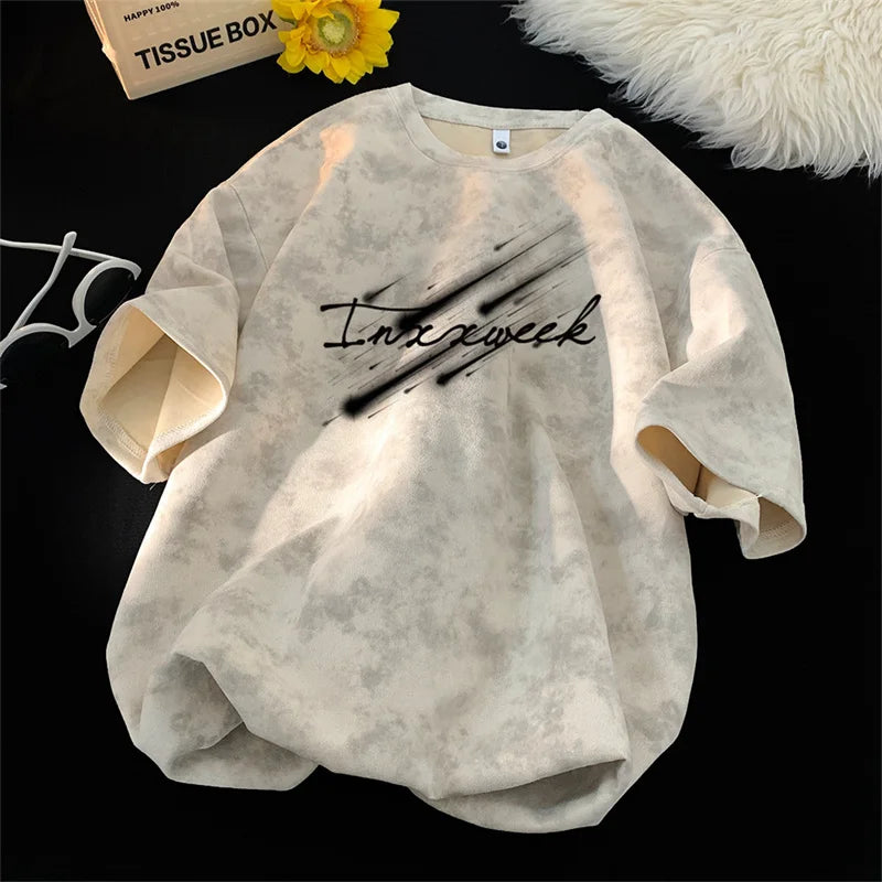 Camiseta Tie-Dye para Hombre, Verano 2026, Estilo Americano, Streetwear, Cuello Redondo, Manga Corta, Moda Urbana, Holgada